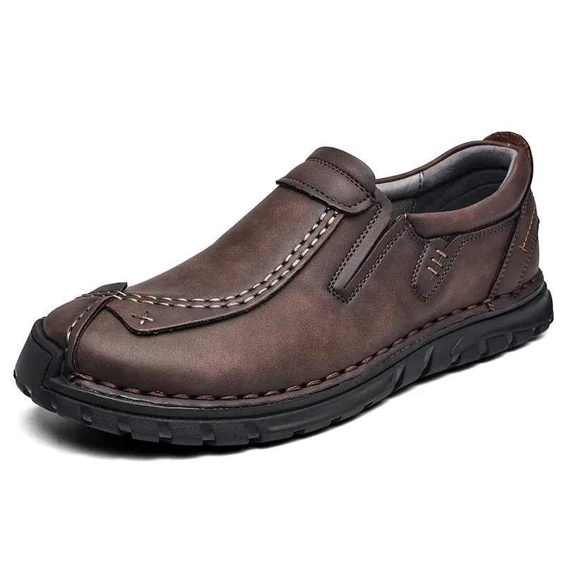 New Autumn Casual Leather Shoes Men Comfortable Outdoor Leather Men Shoes Slip On Breathable Flats Shoe Hot Sale Loafers